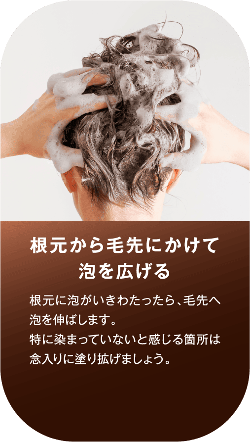 根元から毛先にかけて泡を広げる