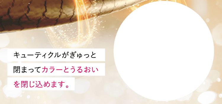 キューティクルがぎゅっと閉まってカラーとうるおいを閉じ込めます。